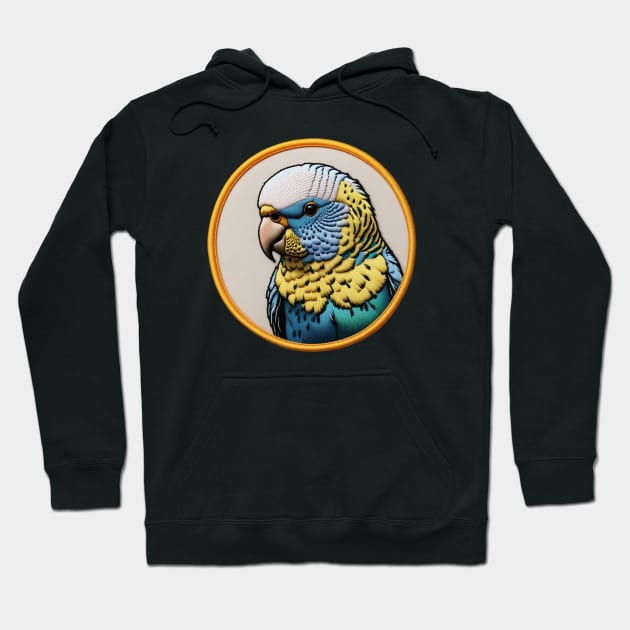 Budgerigar Embroidered Patch Hoodie by Xie